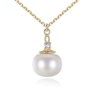 •Luxury S925 Bread Bead Pearl Pendant Necklace With Pave Square CZ Crystal Chain